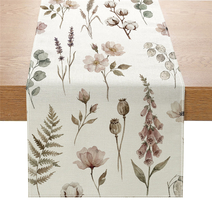 Watercolor Wildflower Cotton-Linen Table Runner with Meadow Botanical Print