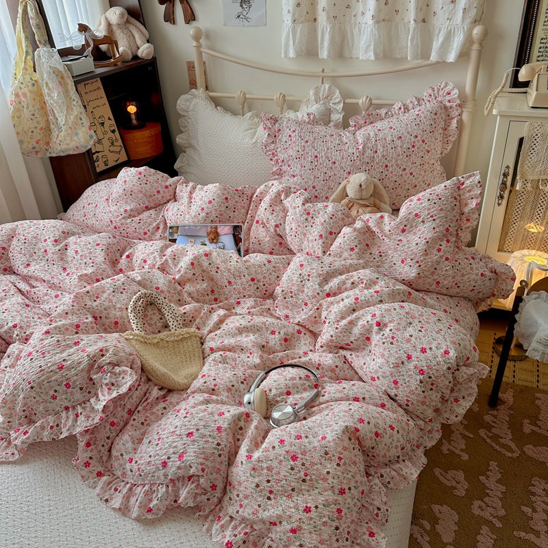 Ruffled Floral Print Comforter Set
