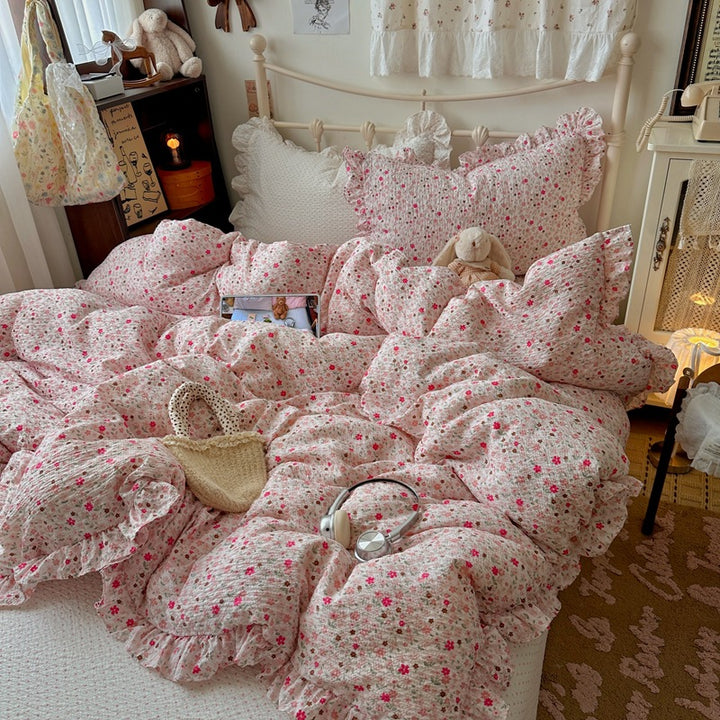 Ruffled Floral Print Comforter Set