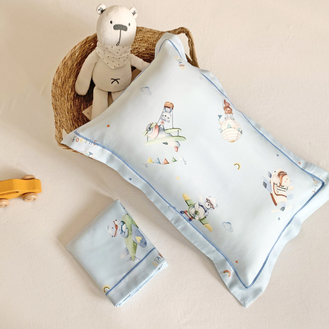 Muslin Security Blanket and Mini Pillow Set with Airplane Bear Print