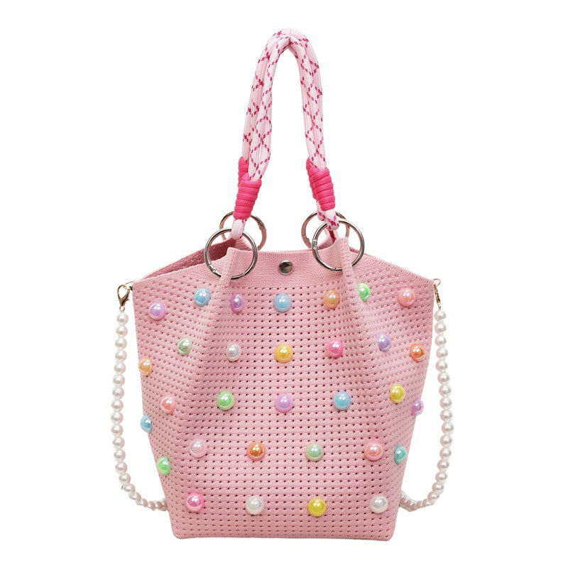 Playful Decorative Pearl-Embellished Tote