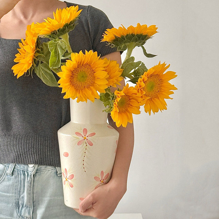 Floral-Decorated Ceramic Flower Vase