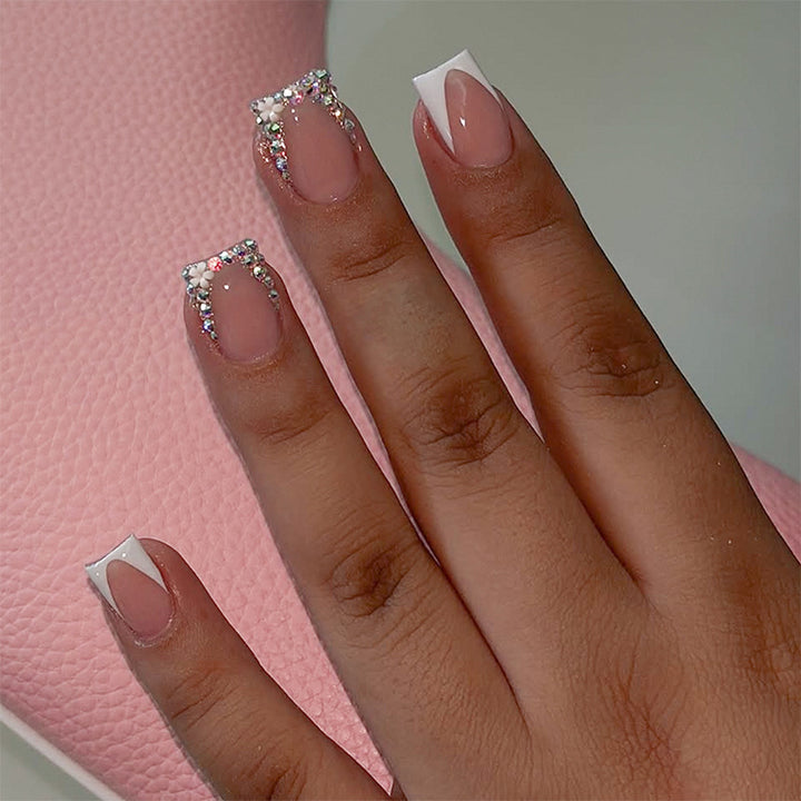 Decorative French Tip Press-On Nail Set with Rhinestone Accents Stornfield