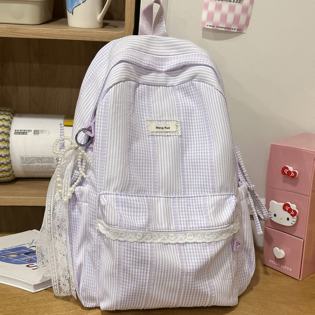 Striped Casual Backpack with Decorative Lace Stornfield