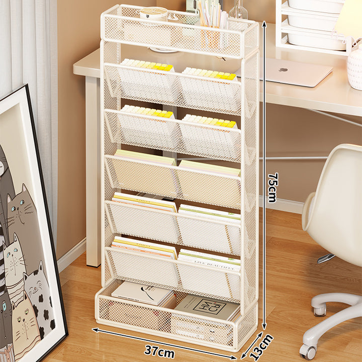 Slim Vertical Mesh Magazine and File Organizer Rack with Angled Pockets