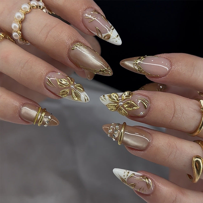 Artistic Floral-Embellished Stiletto Press-On Nails Stornfield
