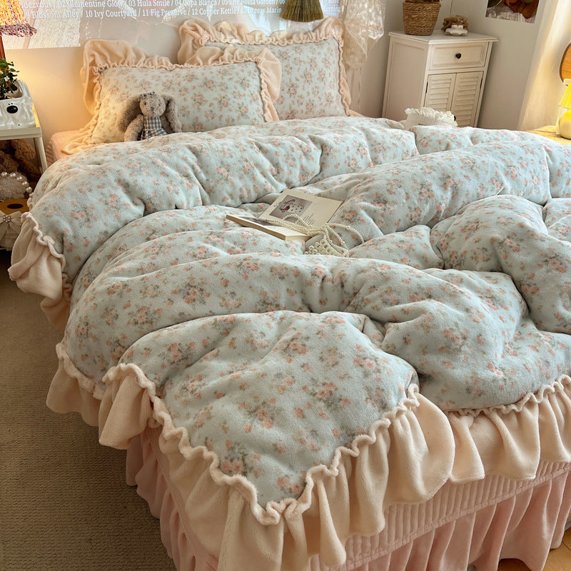 Plush Floral Ruffled Comforter Set