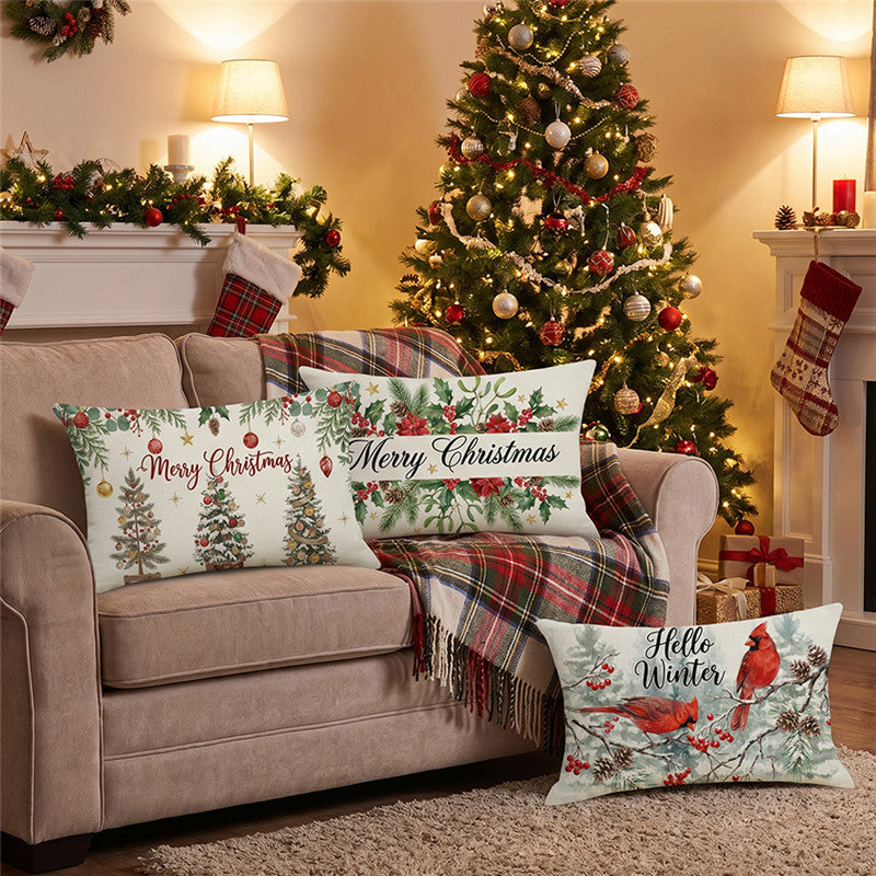 Decorative Rectangular Linen Cushion Cover with Nutcracker Ballet Christmas Print