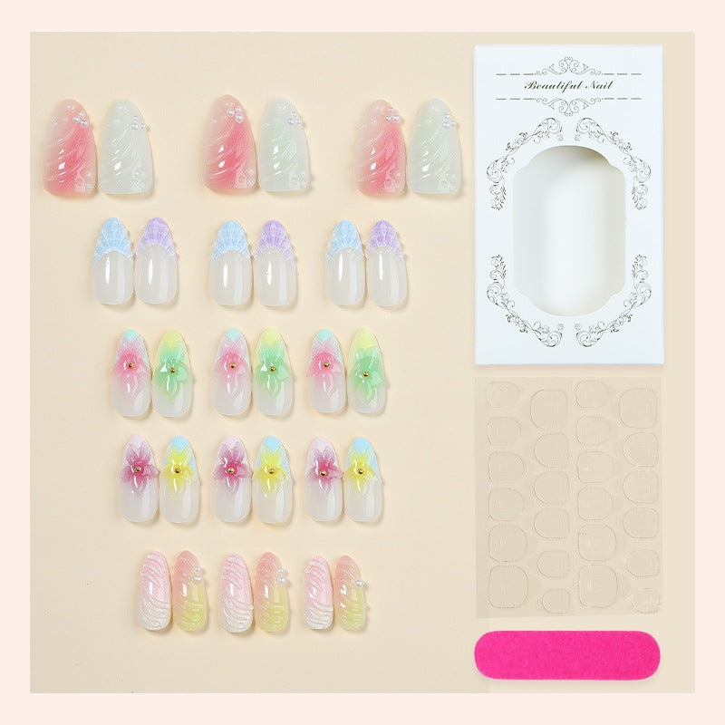 Nail set with colorful floral design and glitter accents Stornfield