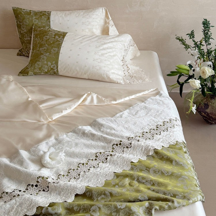Decorative Luxurious Floral Embroidered Satin Bedding Set Stornfield