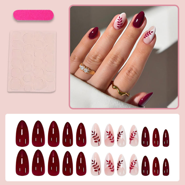 Nail art set with elegant leaf motif designs Stornfield