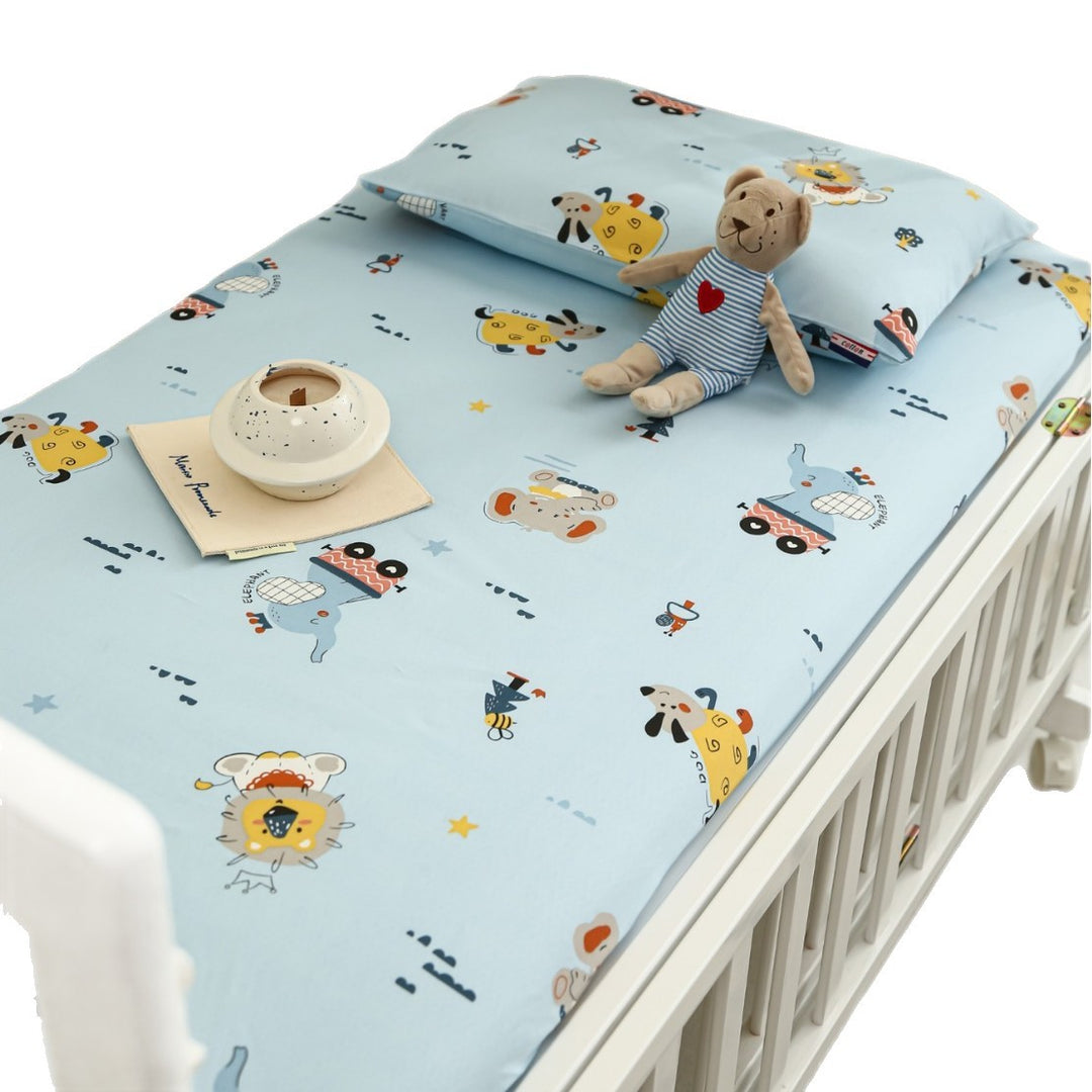 Baby Fitted Sheet Set for Crib with Elephant Print made of Breathable Muslin