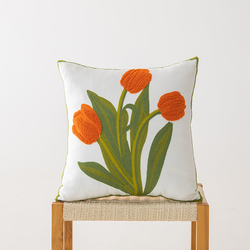 Embroidered Botanical Throw Pillow Cover