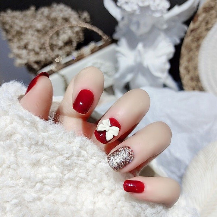 Decorative Press-On Nail Art Set with Bow Accent Stornfield