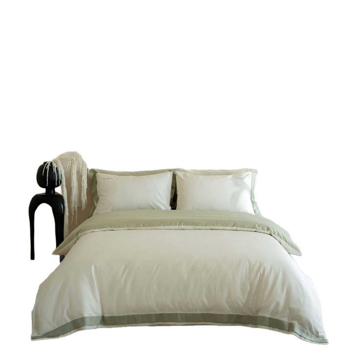 Premium bedding set made of cotton satin with fine cassette trim and hotel closure