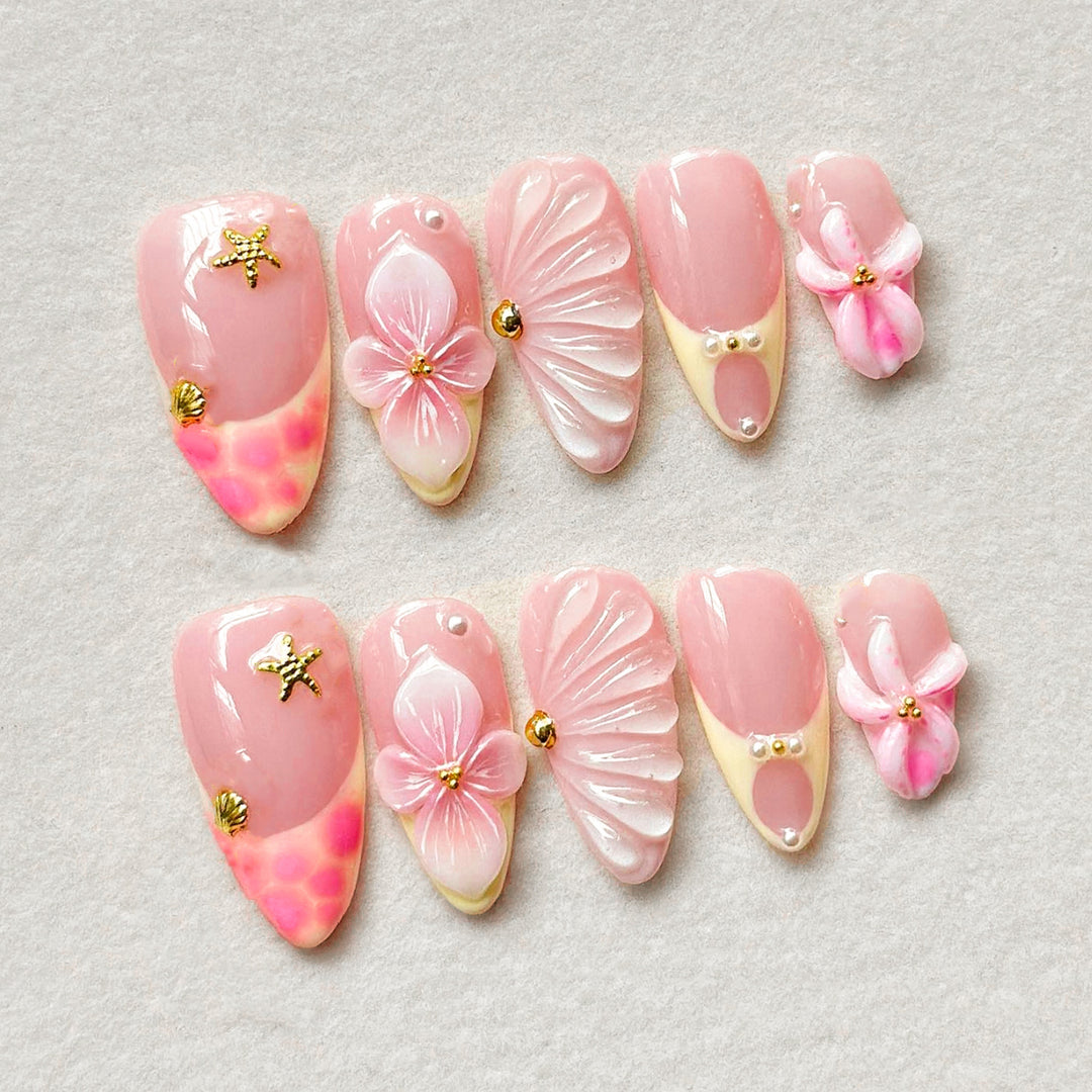 Artistic Floral Gem-Embellished Press-On Nail Art Stornfield
