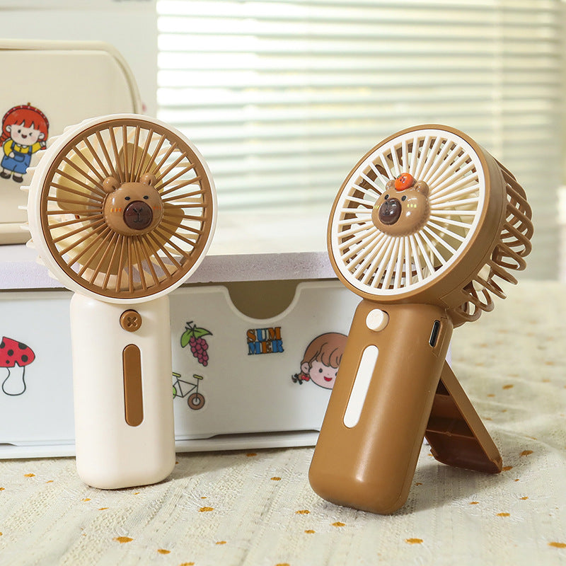 Unisex portable rechargeable USB hand fan with cute bear design and stand Stornfield