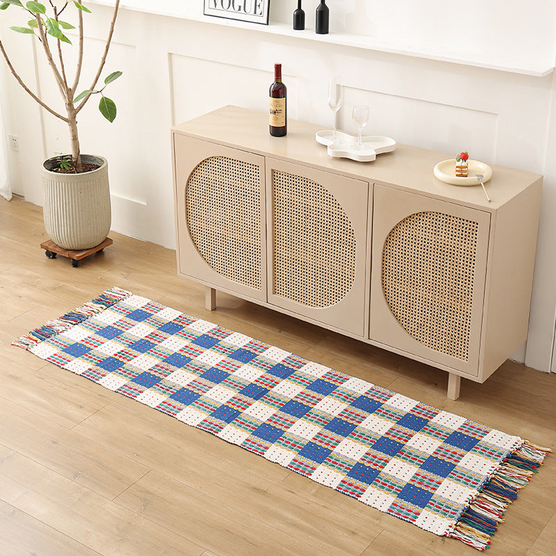 Flat woven bed runner and carpet runner with vibrant checked design Stornfield