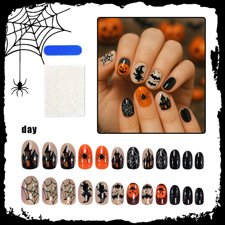 Halloween Artificial Nail Set with Creative Spider and Pumpkin Designs Stornfield