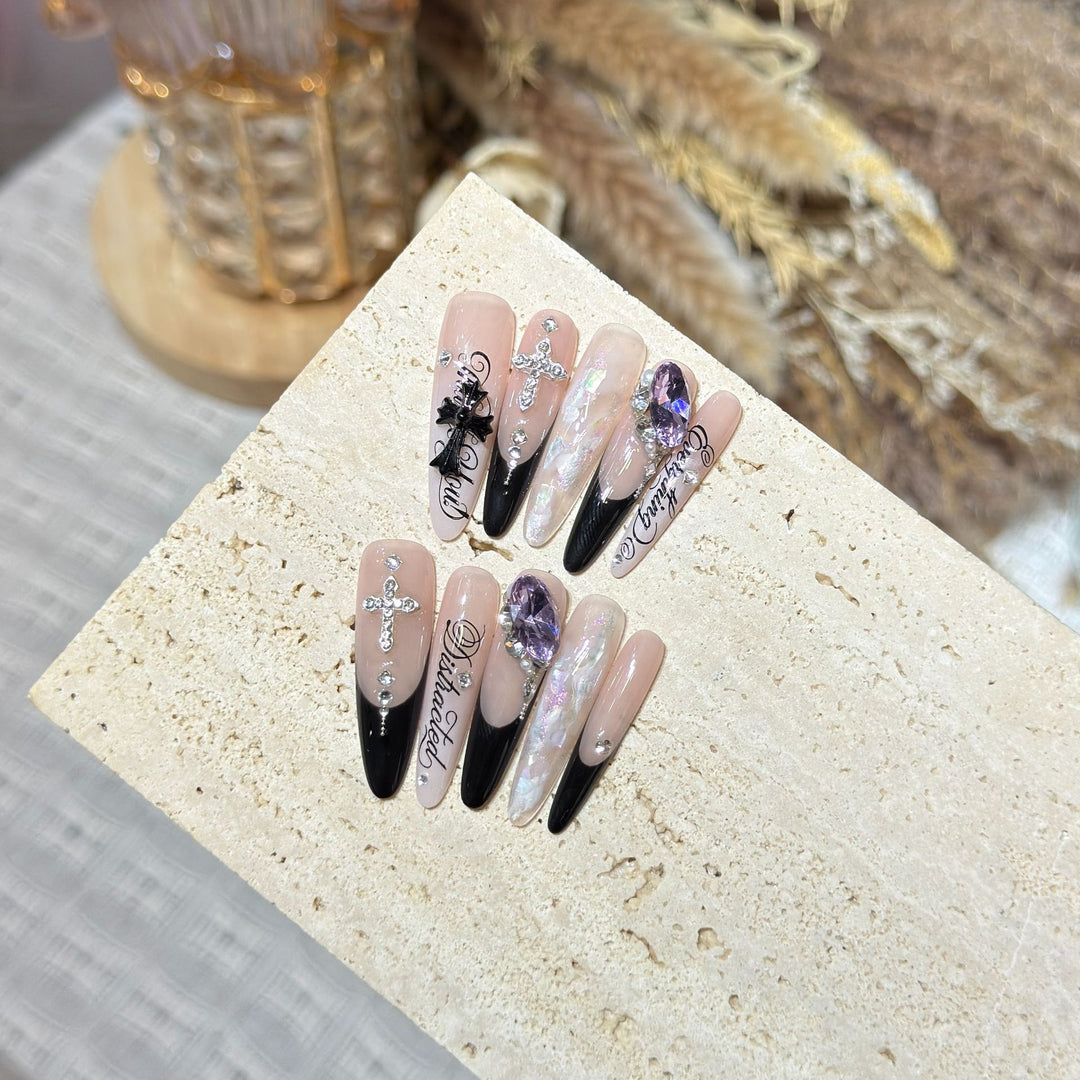 Artistic Stiletto Press-On Nail Art Set with Elegant Decorative Elements Stornfield
