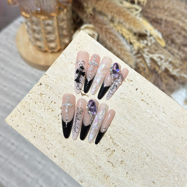Artistic Stiletto Press-On Nail Art Set with Elegant Decorative Elements Stornfield