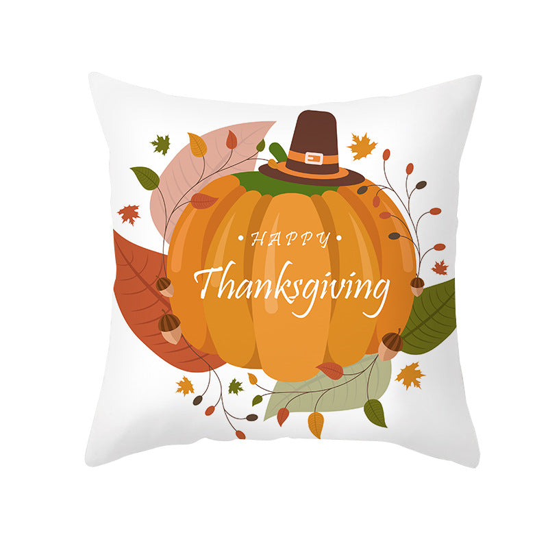 Square Removable Linen-Blend Thanksgiving Pumpkin Watercolor Throw Pillow Cover