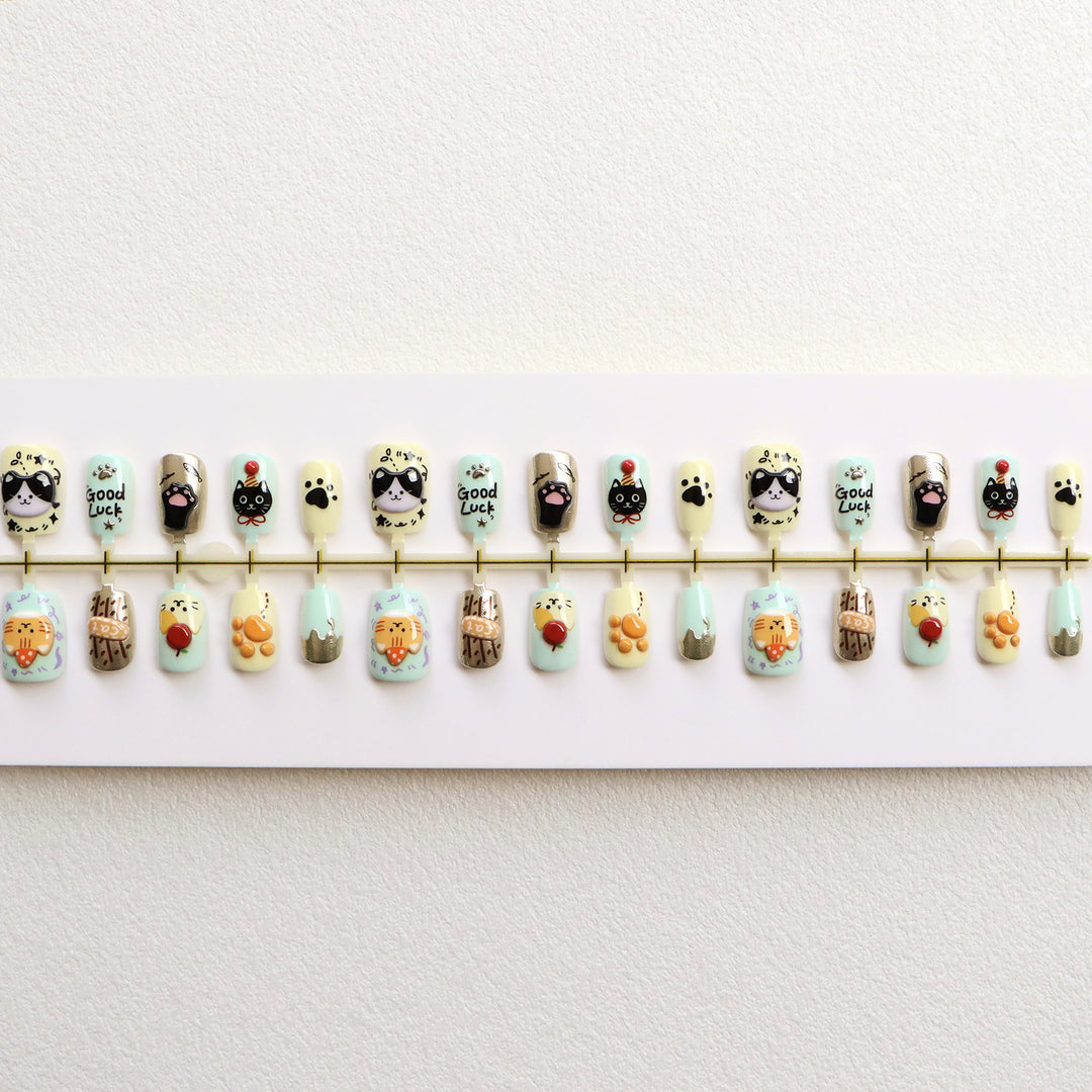 Whimsical Animal-Themed Press-On Nail Art Set Stornfield