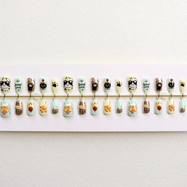Whimsical Animal-Themed Press-On Nail Art Set Stornfield