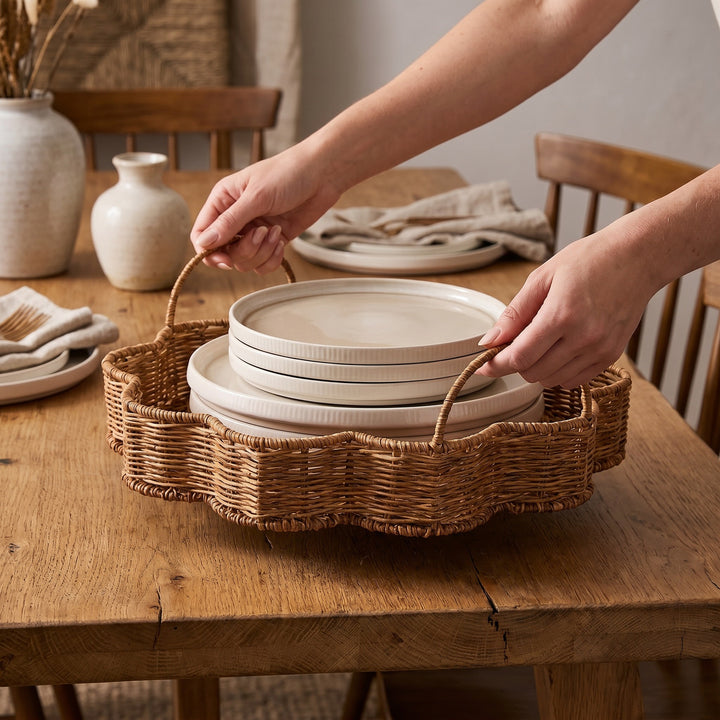 Elegant serving basket made of hand-woven natural material Stornfield