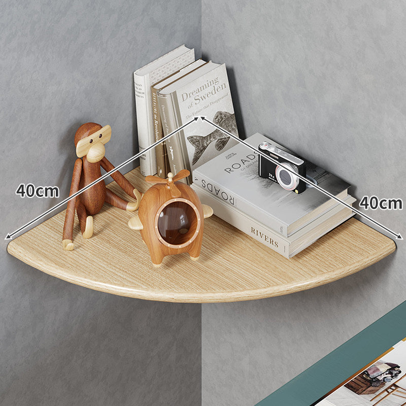 Quarter-Round Floating Corner Shelf Solid Wood Grain Wall-Mounted Display
