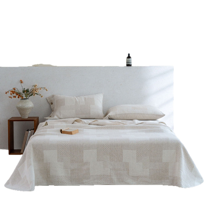 Reversible Textured Jacquard Cotton Coverlet with Button-Closure Pillowcase Set