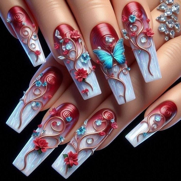 Artificial nails with flower and butterfly design Stornfield