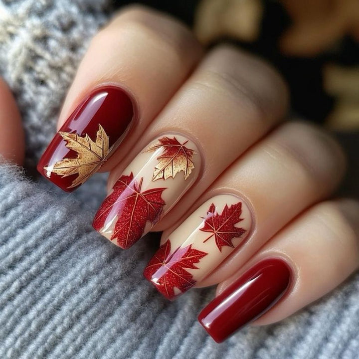 Artificial Nail Set with autumn leaves and various designs Stornfield