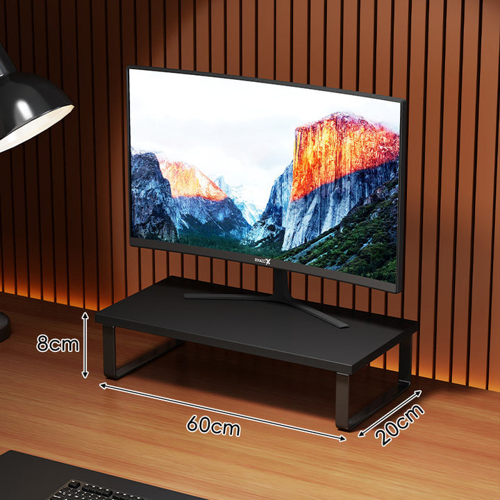 Compact Wooden-Top Monitor Riser Stand with Metal Frame and Under-Shelf Storage