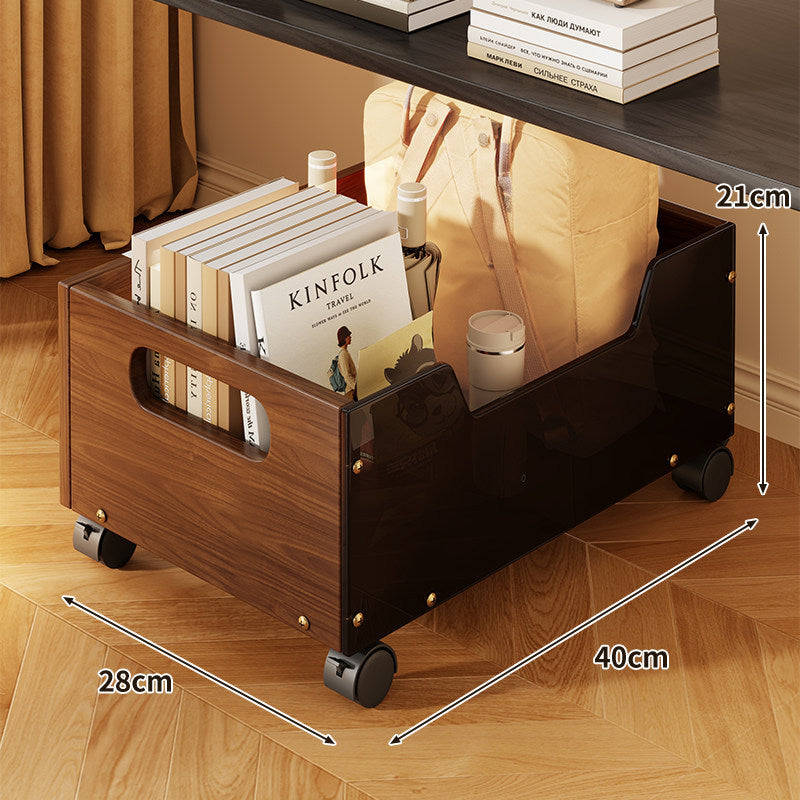 Under-Desk Rolling Storage Drawer with Wood Front and Metal Mesh Sides
