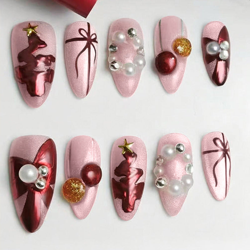 Artificial nail set with festive Christmas motifs and glamorous decorations Stornfield