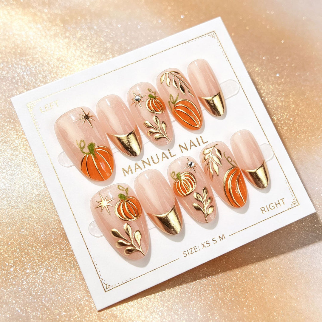 Artistic Fall-Themed Press-On Nail Art Set
