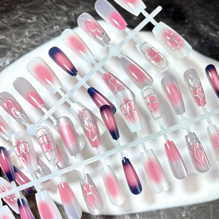 Decorative Press-On Nail Set with Ombre and Glitter Effects