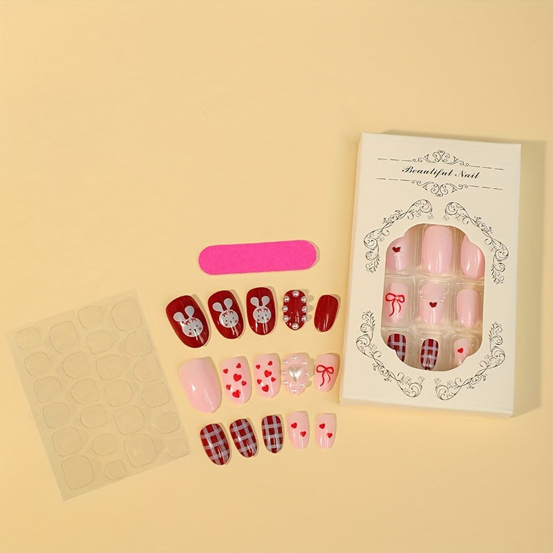 Creative nail art set with cute bunny and heart designs Stornfield