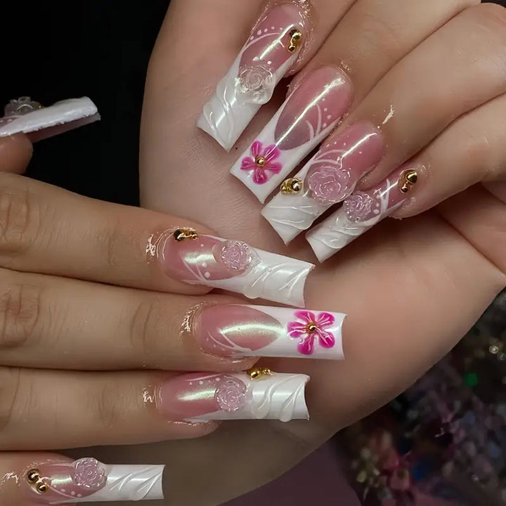 Decorative 3D Floral Acrylic Nail Extensions Stornfield