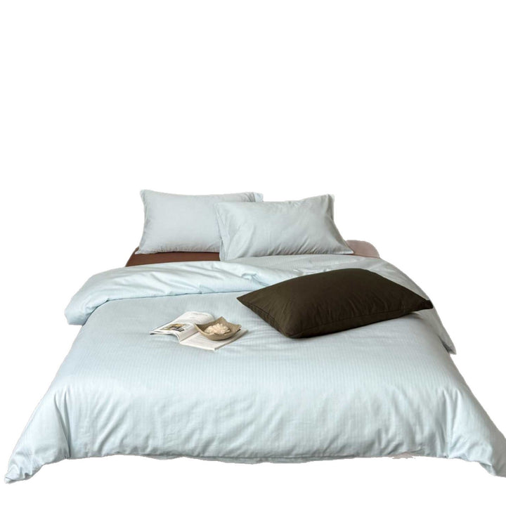 Minimalist Stripe-Textured Cotton Sateen Duvet Cover and Pillowcase Set with Hidden Zipper