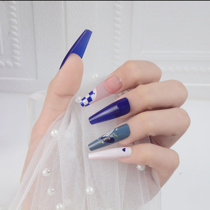 Artistic Press-On Nail Set with Geometric Patterns Stornfield