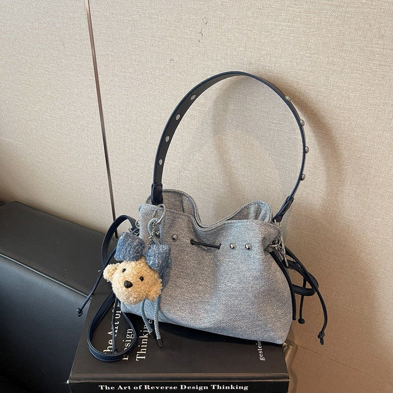 Charming Mini Bucket Bag with Cute Pendant