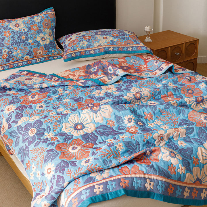 Jacquard Woven Bedspread and Pillowcase Ensemble with Scenic Tree and Deer Motif