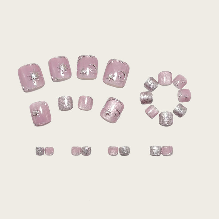 Nail art set with silver star and glitter accents Stornfield