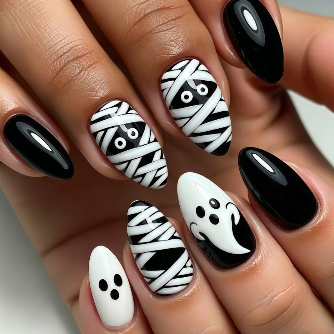 Halloween-Themed Ghost and Mummy Nail Art Stornfield