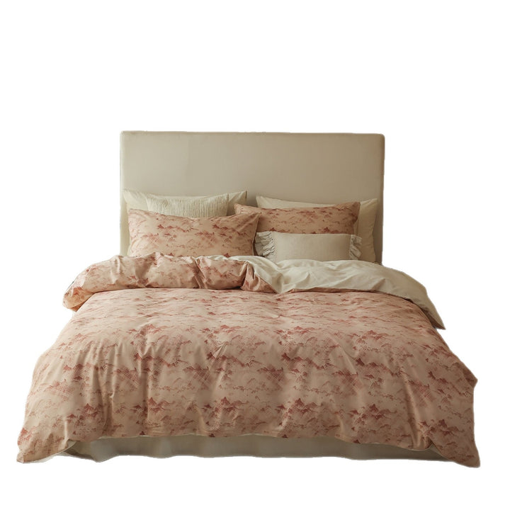 Luxury Linen-Cotton Duvet Cover Set with Floral Watercolor Print