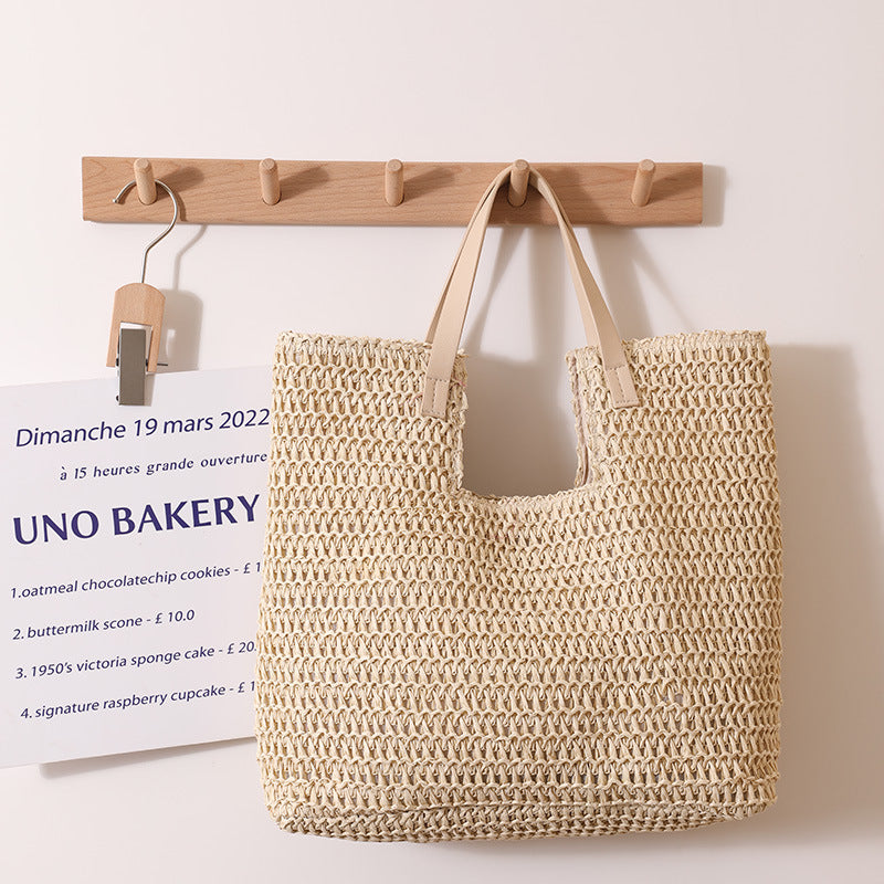 Elegant Woven Tote Bag with Sturdy Leather Handles Stornfield