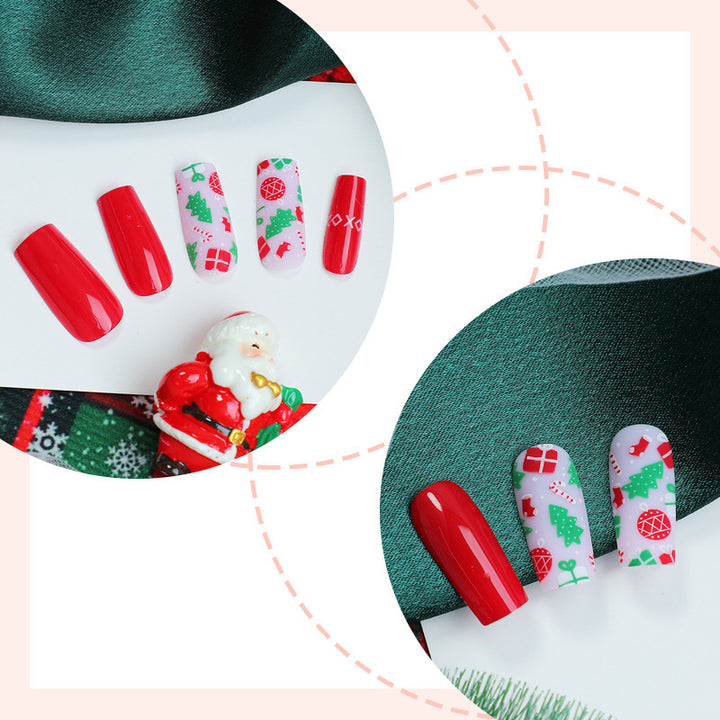 Artificial nail set with festive Christmas designs and glamorous glitter Stornfield
