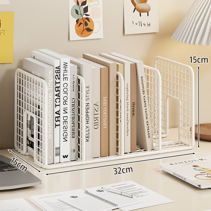 Mesh Metal Desk Book Organizer with Adjustable Dividers and Non-Slip Base